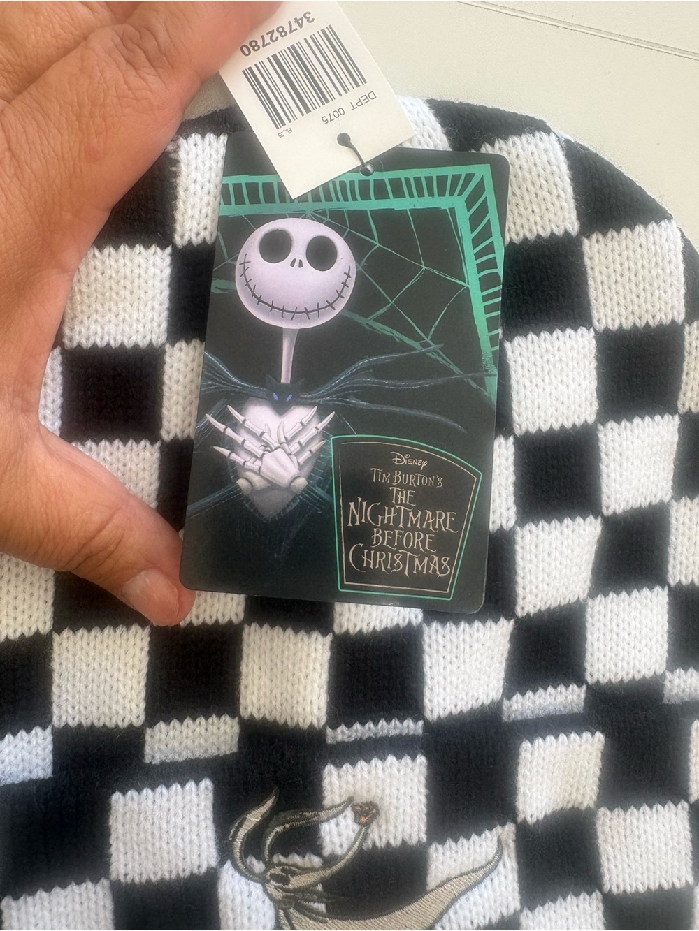 Disney Black & White Checker Knit Beanie with Shark Patch - Picture 3 of 3